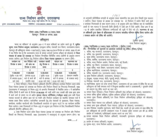 बड़ी खबर :जिला पंचायत अध्यक्षों ब्लाक प्रमुख समेत अन्य पदों का चुनाव कार्यक्रम जारी