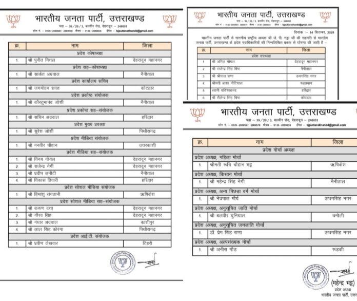 बीजेपी ने 42 पदाधिकारीयों की घोषणा की तीसरी बार मनवीर चौहान को मीडिया की जिम्मेदारी: देखें पूरी लिस्ट