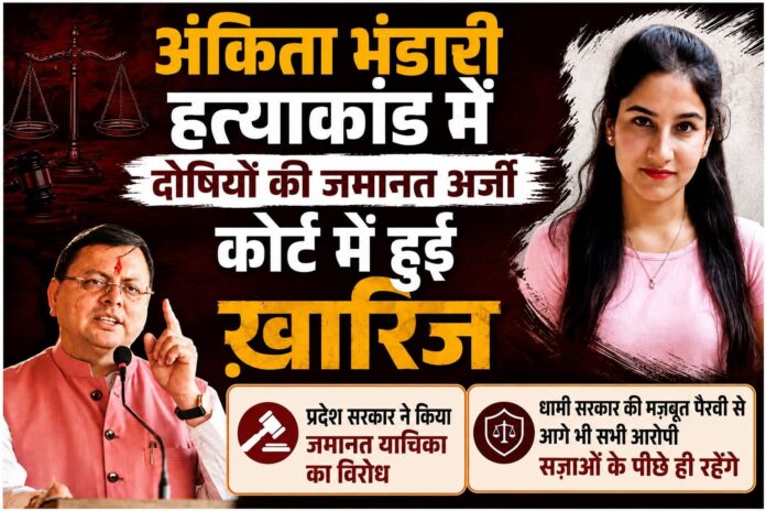 आज फिर अंकिता हत्याकांड के सभी आरोपियों की जमानत याचिका खारिज; प्रदेश सरकार की मजबूत पैरवी के चलते दोषियों को नहीं मिली राहत, न्याय सुनिश्चित करने के लिए सरकार पूरी मजबूती से खड़ी