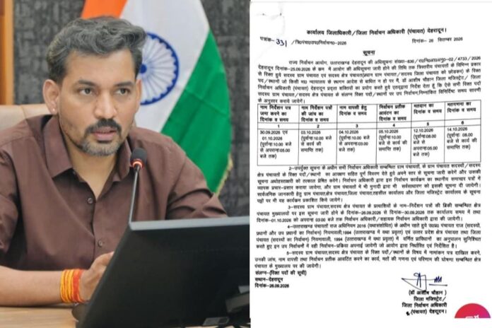 देहरादून में पंचायत उपचुनाव का कार्यक्रम घोषित, 30 सितंबर से भरे जाएंगे नामांकन पत्र